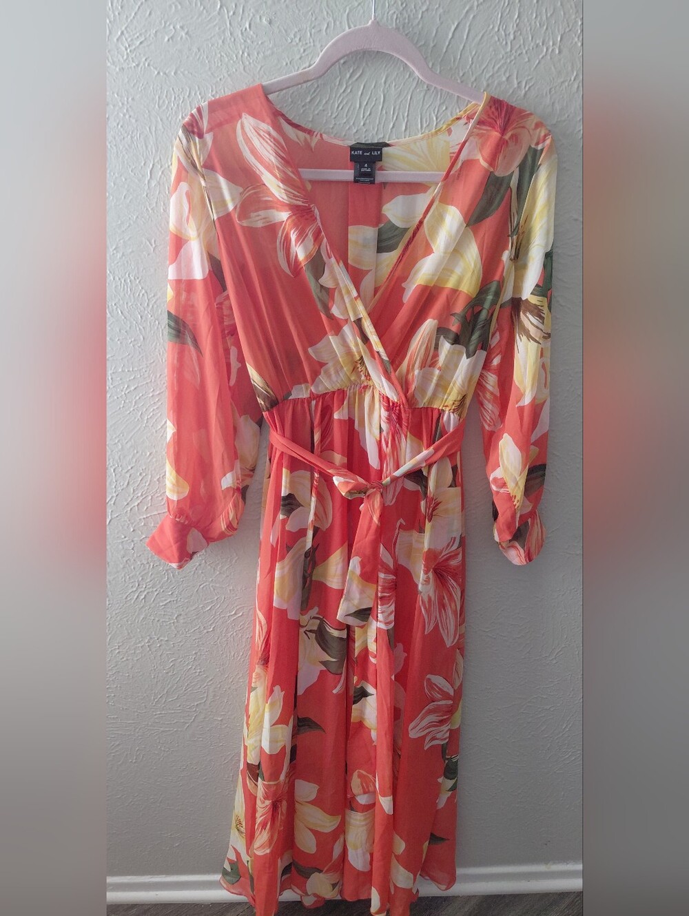KATE & LILY Coral Floral Wrap Maxi Dress
